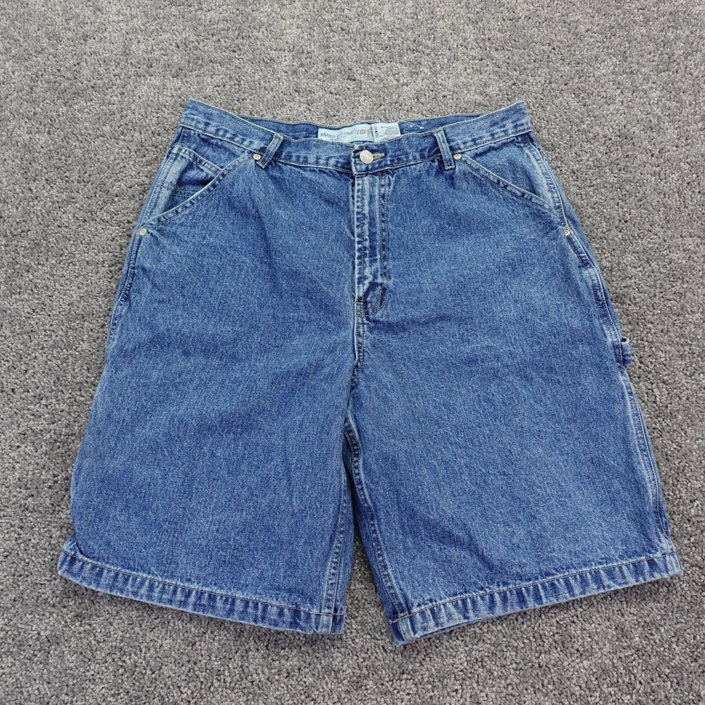 Faded Glory Carpenter Shorts Mens 34 Blue Denim Vintage Workwear Utility Cotton